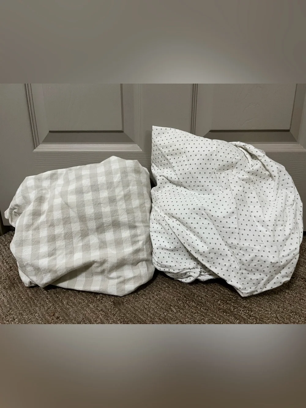 Set of 2 Pehr Organic Cotton Crib Sheets - checkered and polka dots